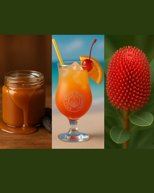 Trio scents Box - 3 x 50g Candle Caramel Tonka, Tropical Temptation, Australian Wildflower