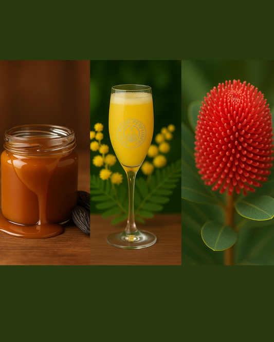 Trio scents Box - 3 x 50g Candle Mimosa Dream, Caramel Tonka, Australian Wildflower